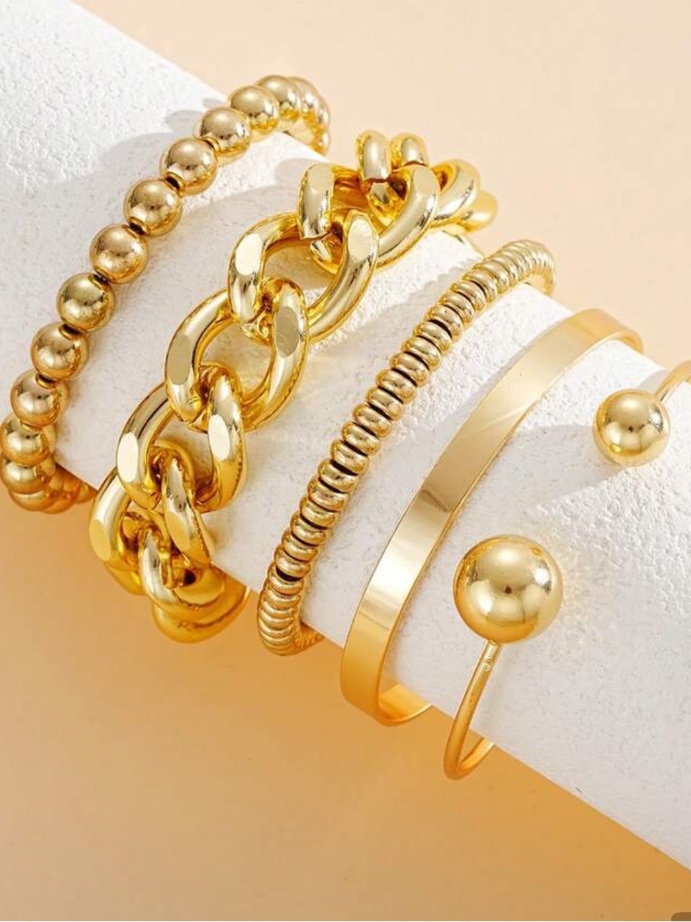 Stack Gold White Layered Bracelet Set Elegant Women’s Jewelry 5pc lot bohemian